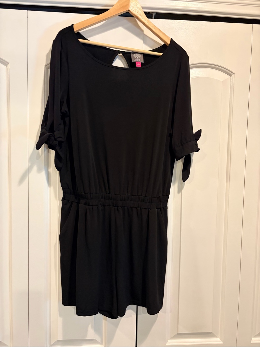 Women’s Black Tie-Sleeve Elastic-Waist Romper